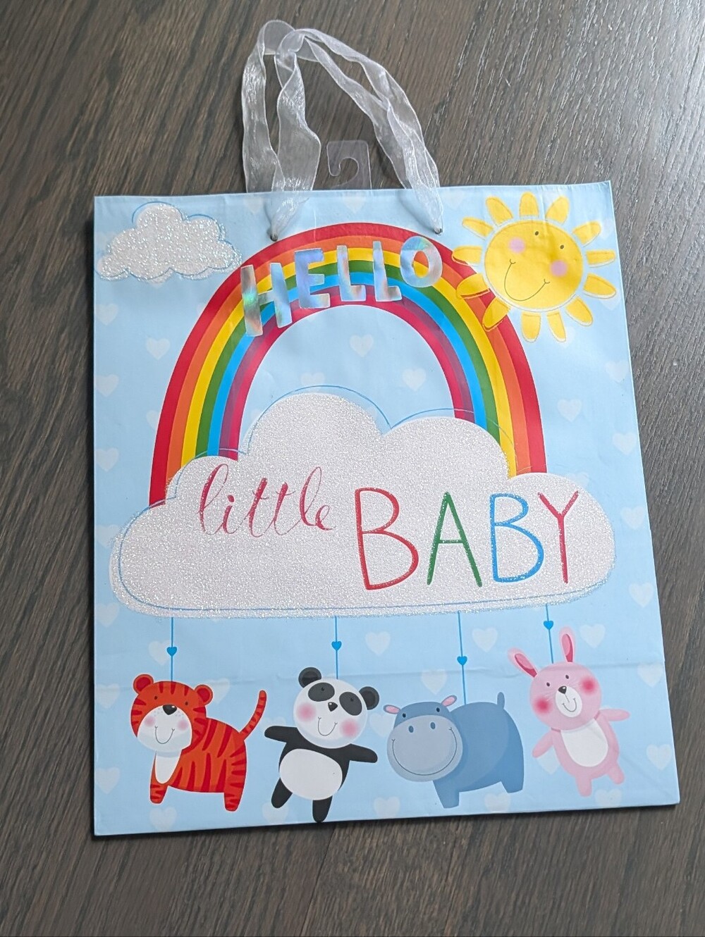 Voila Hello Little Baby Rainbow Paper Gift Bag Large 13x10x5
